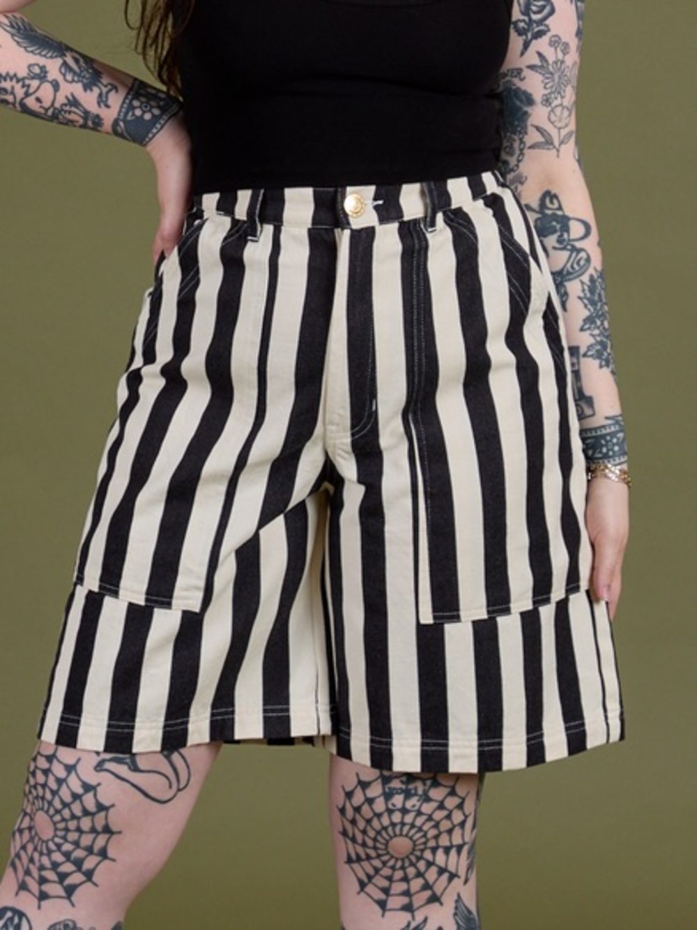 NEW • Big Bud Press • Longline Work Shorts • Natural Stripe • Size Medium